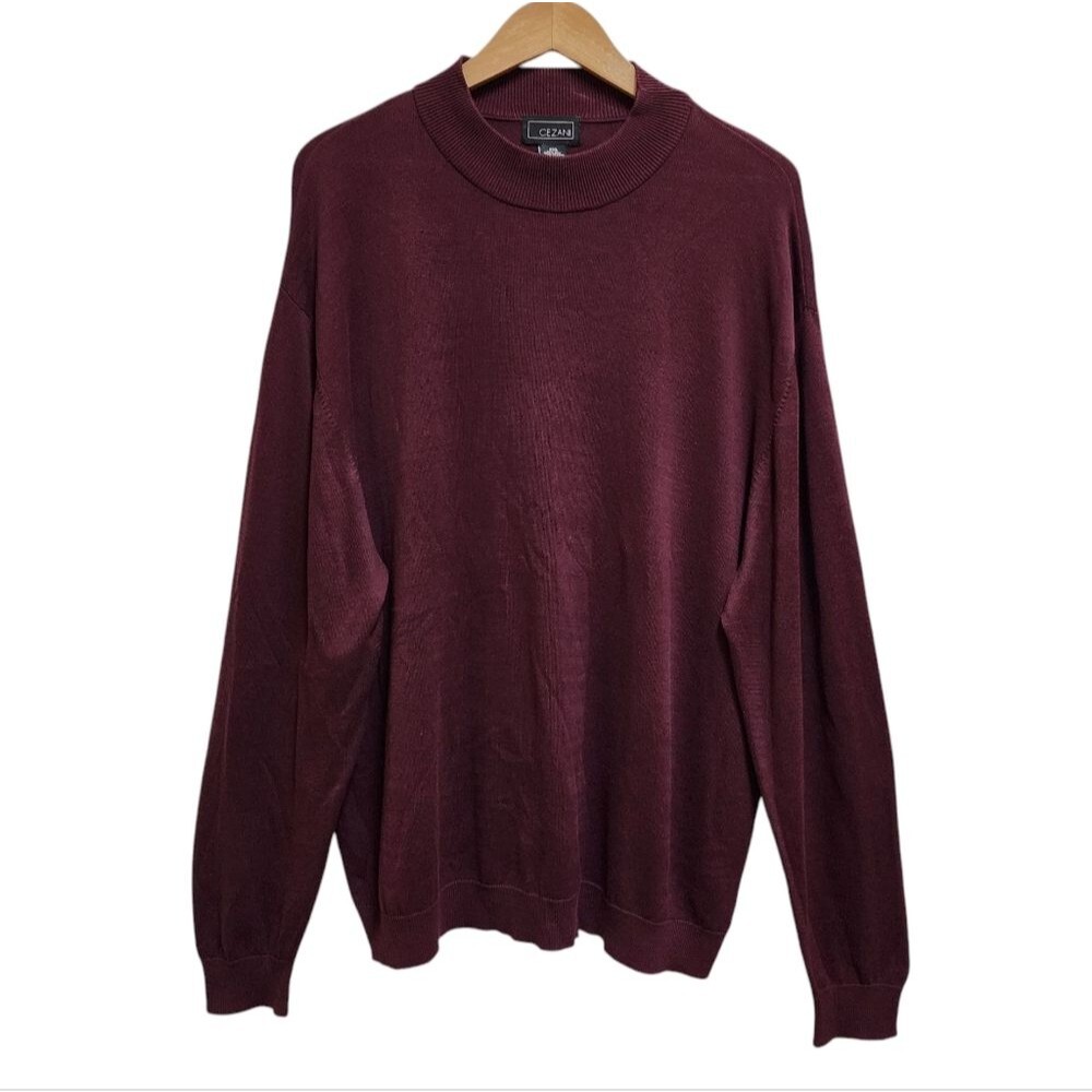 Cezani Mens Burgundy Silk Cotton Crew Long Slv Sweater Size XXL Lightweight Soft